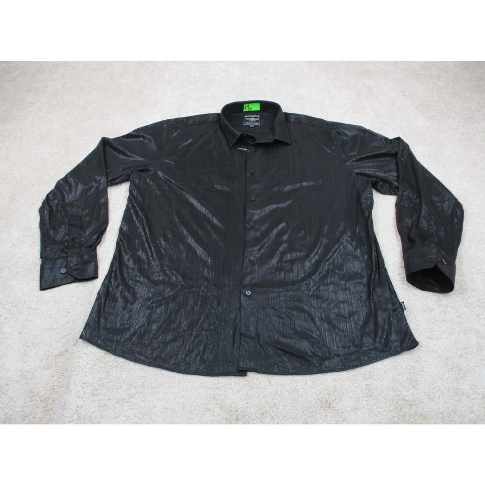Barabas Dress Shirt Mens 4XL Classic Black Shiny Disco Long Sleeve Button Up